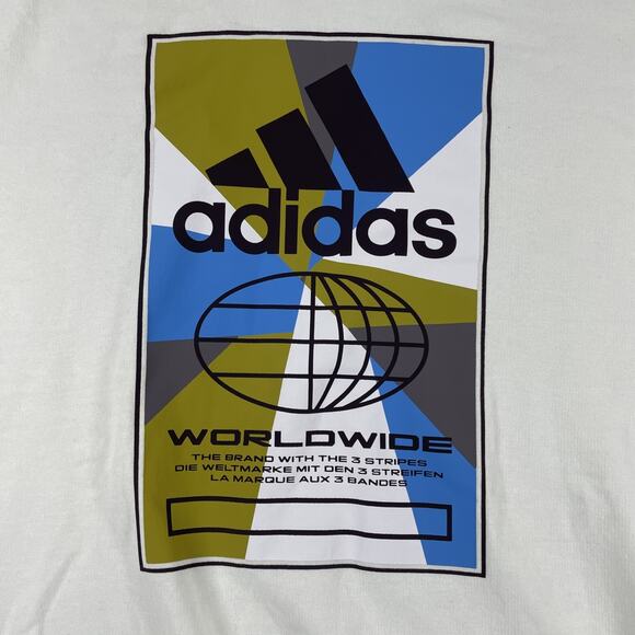 Adidas Sweatshirt Mens Medium Graphic Print Fleece Thin Streetwear White - Picture 2 of 15
